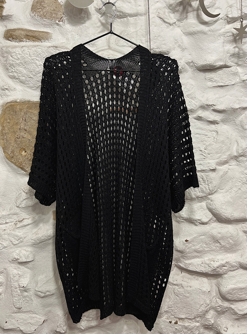 Chaqueta punto manga corta CROCHET NEGRA - Imagen 3