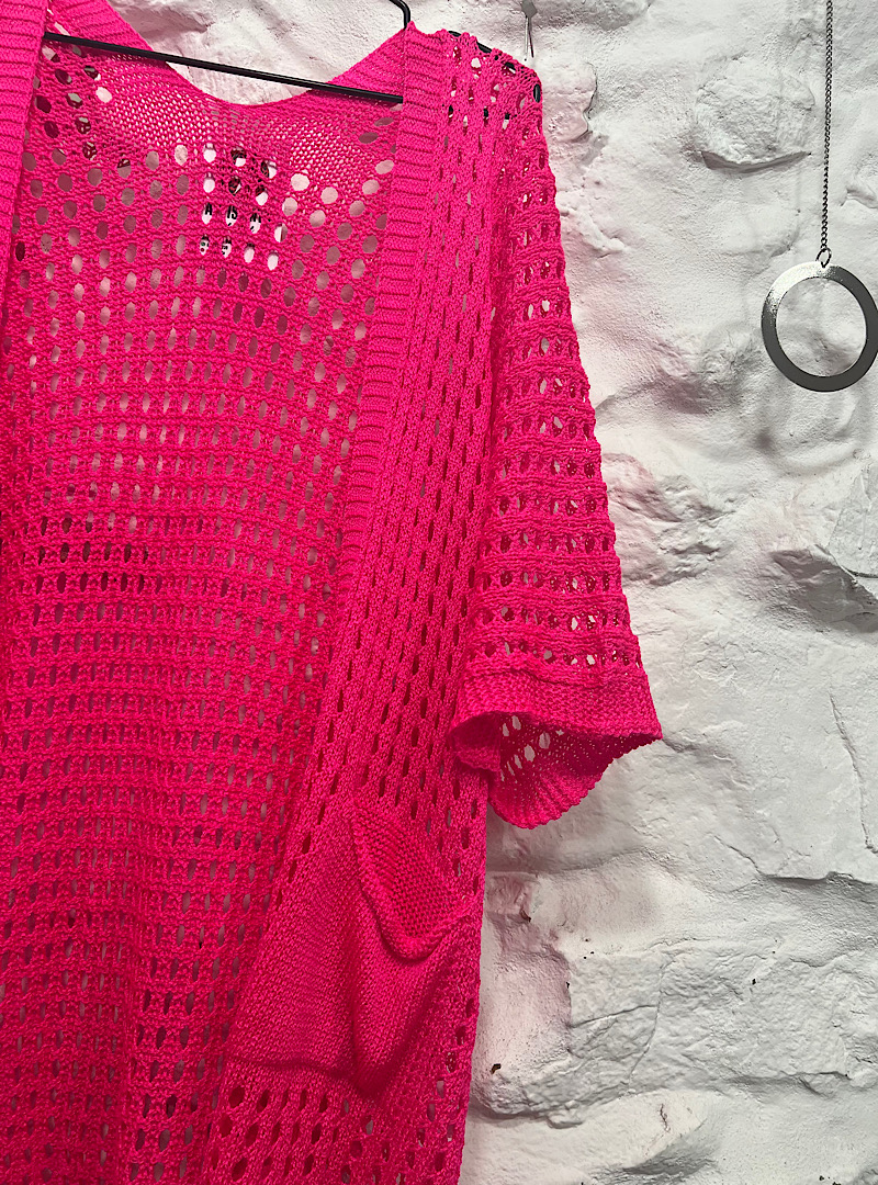 Chaqueta punto manga corta CROCHET FUCSIA - Imagen 4