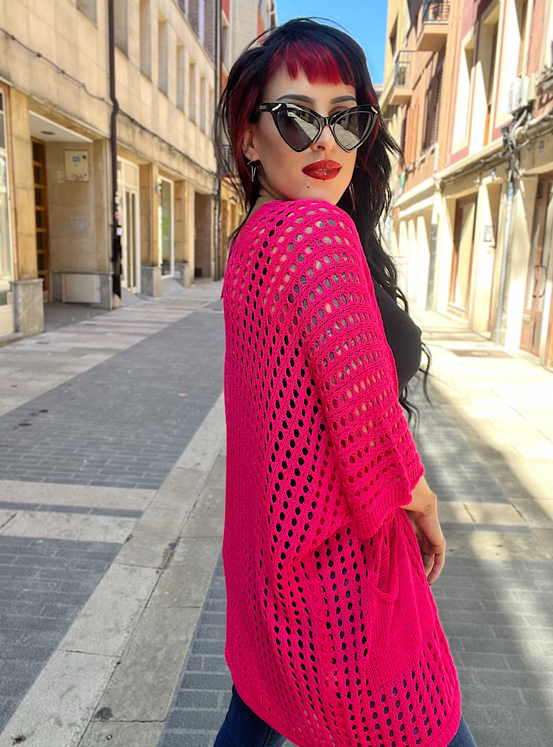 Chaqueta punto manga corta CROCHET FUCSIA - Imagen 3