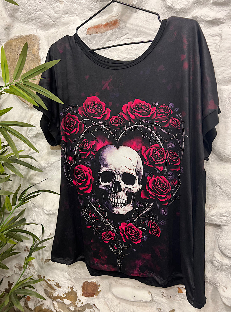 Camiseta manga corta ROSES AND SKULL - Imagen 3