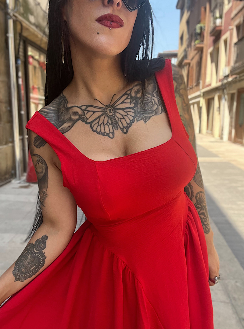 Vestido PEPLUM ROJO - Imagen 4